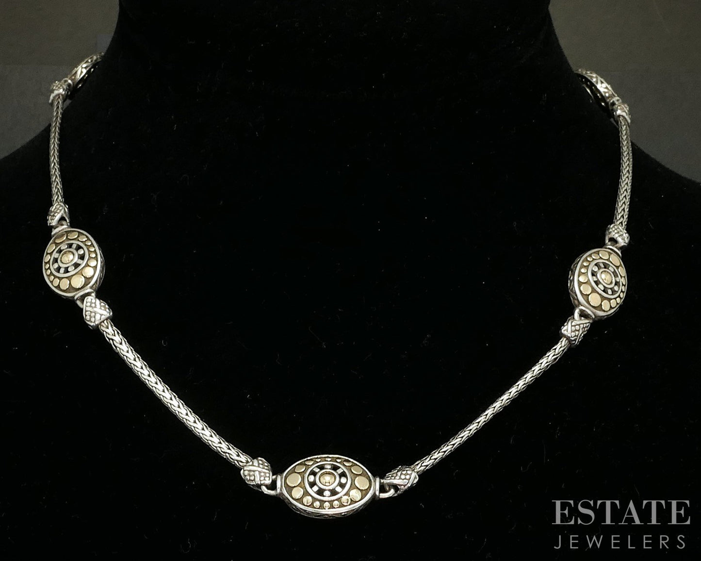 18k & Sterling John Hardy Jaisalmer Dot Wheat Chain Necklace 28.7g 16"L p15155