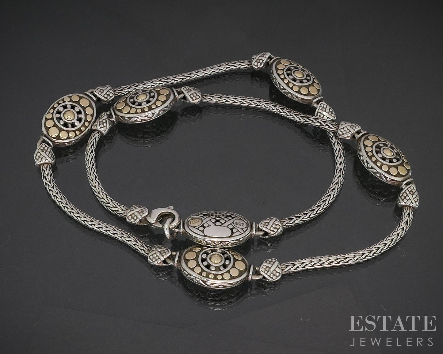 18k & Sterling John Hardy Jaisalmer Dot Wheat Chain Necklace 28.7g 16"L p15155