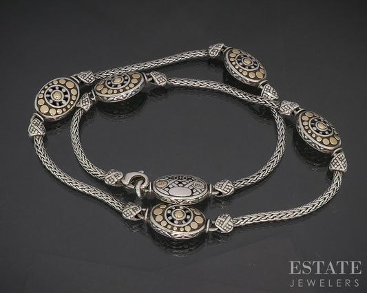 18k & Sterling John Hardy Jaisalmer Dot Wheat Chain Necklace 28.7g 16"L p15155