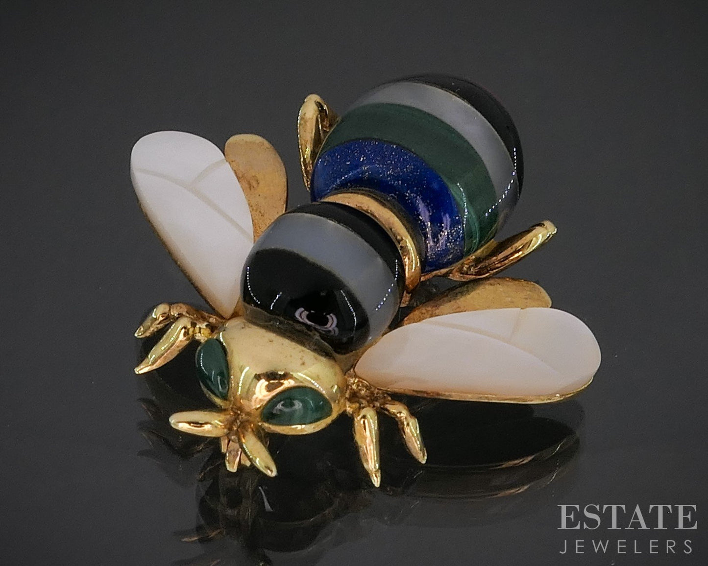 14k Yellow Gold Asch Grossbardt Multi Gem Bee Pin Brooch 7.5g p92584