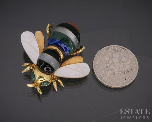 14k Yellow Gold Asch Grossbardt Multi Gem Bee Pin Brooch 7.5g p92584