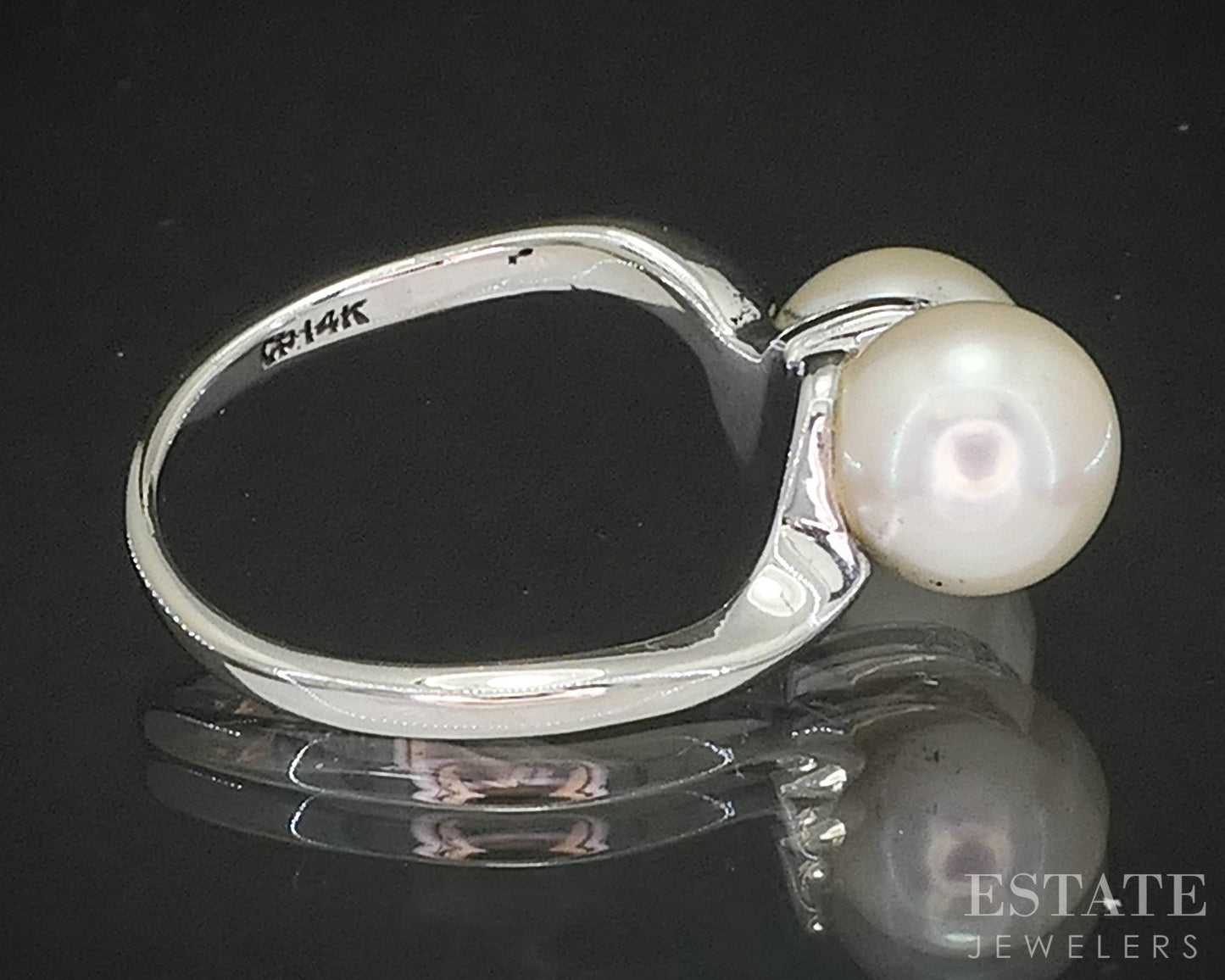 Vintage 14k White Gold 7.5mm Akoya Pearl & Diamond Ladies Ring 3.9g p15148