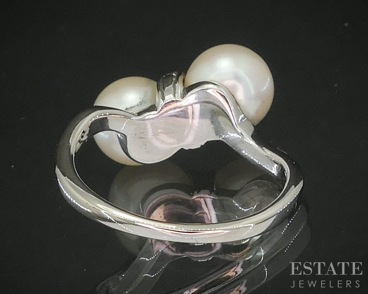 Vintage 14k White Gold 7.5mm Akoya Pearl & Diamond Ladies Ring 3.9g p15148