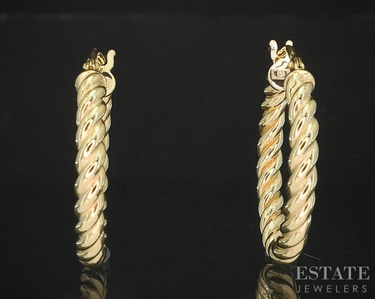 14k Yellow Gold Twisted Hoop Ladies Earrings 1.6g p83808