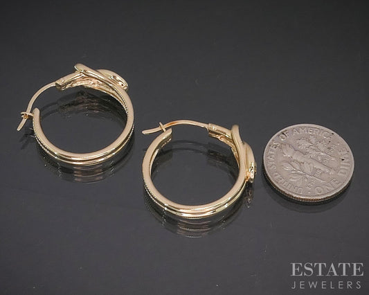 14k Yellow Gold Natural .28ctw Diamond Love Knot Hoop Earrings 6.5g p15426