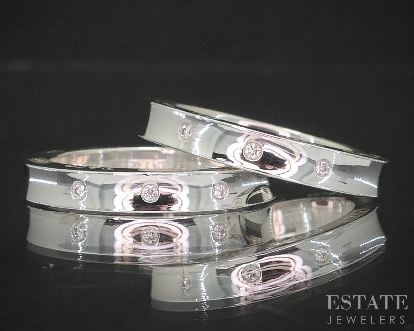 Sterling Tiffany & Co. 1837 Diamond Ladies Stack Band Set of 2 9.4g p15424