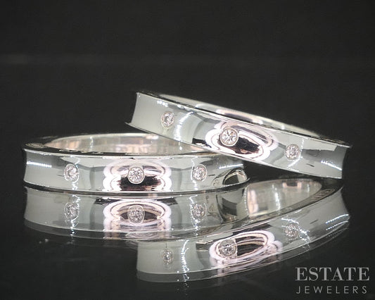 Sterling Tiffany & Co. 1837 Diamond Ladies Stack Band Set of 2 9.4g p15424
