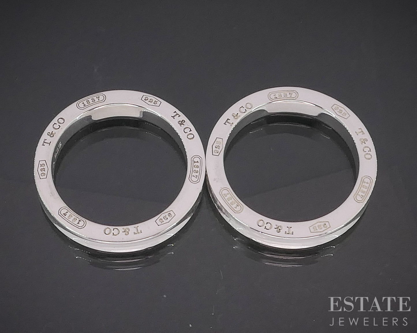 Sterling Tiffany & Co. 1837 Diamond Ladies Stack Band Set of 2 9.4g p15424