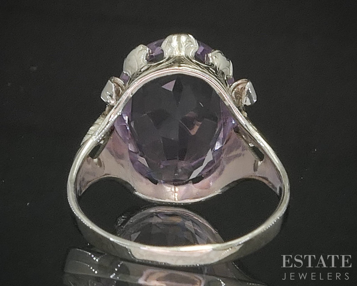 Antique 14k White Gold Oval Natural Amethyst Filigree Ladies Ring 5.1g p15423