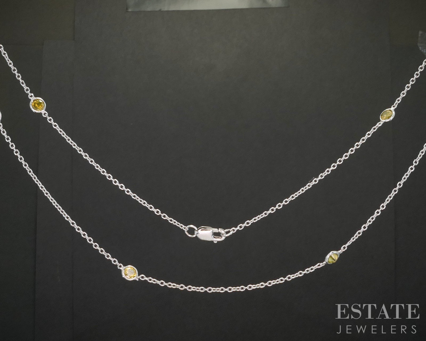 14k White Gold Natural 1ctw Yellow Diamond Station Necklace 3.1g 24"L p15432