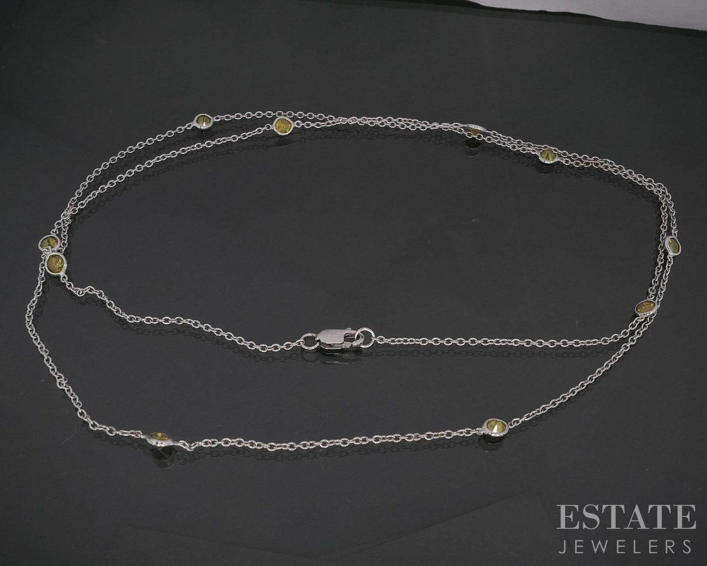 14k White Gold Natural 1ctw Yellow Diamond Station Necklace 3.1g 24"L p15432