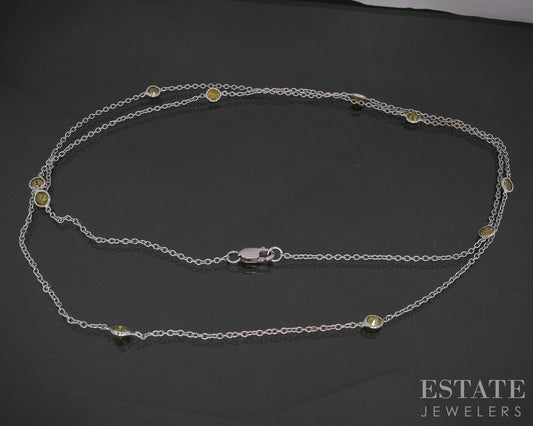 14k White Gold Natural 1ctw Yellow Diamond Station Necklace 3.1g 24"L p15432