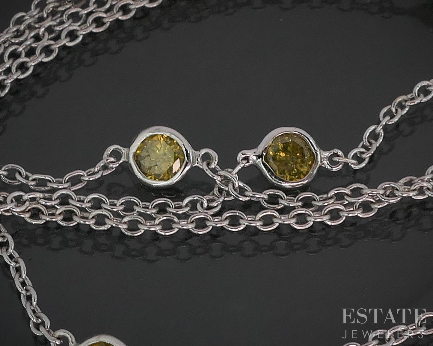 14k White Gold Natural 1ctw Yellow Diamond Station Necklace 3.1g 24"L p15432