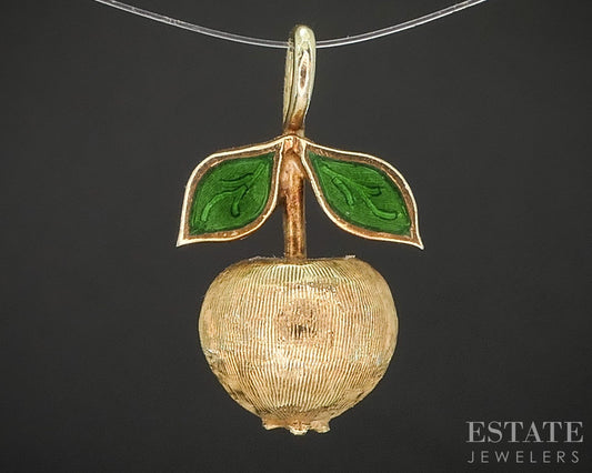 Vintage 14k Yellow Gold Dimensional Enameled Apple Charm 3.7g p92583