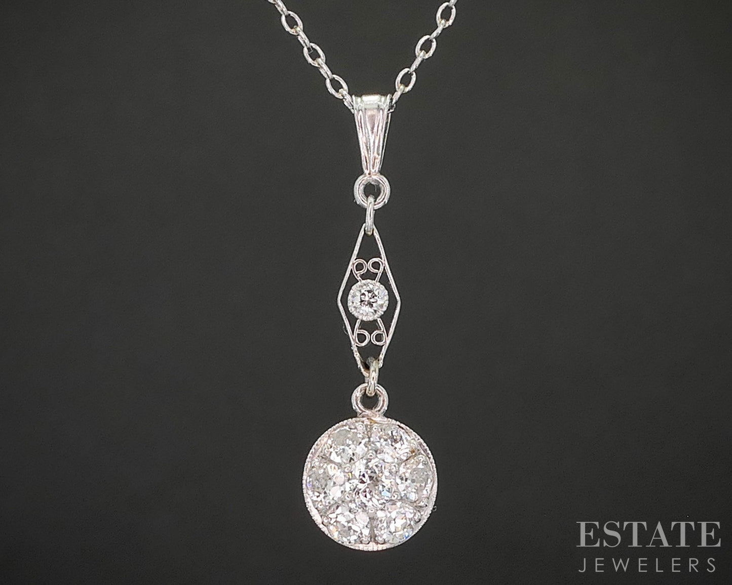 Antique Art Deco 14k White Gold OEC Natural .37ctw Diamond Necklace 2.1g p92547