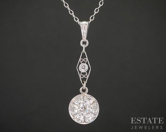 Antique Art Deco 14k White Gold OEC Natural .37ctw Diamond Necklace 2.1g p92547