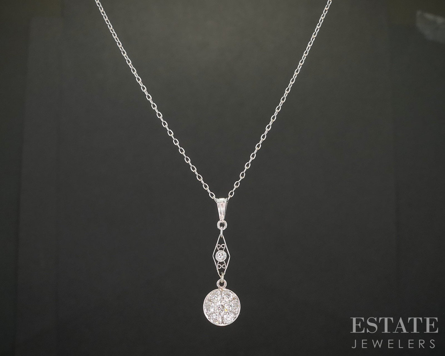 Antique Art Deco 14k White Gold OEC Natural .37ctw Diamond Necklace 2.1g p92547