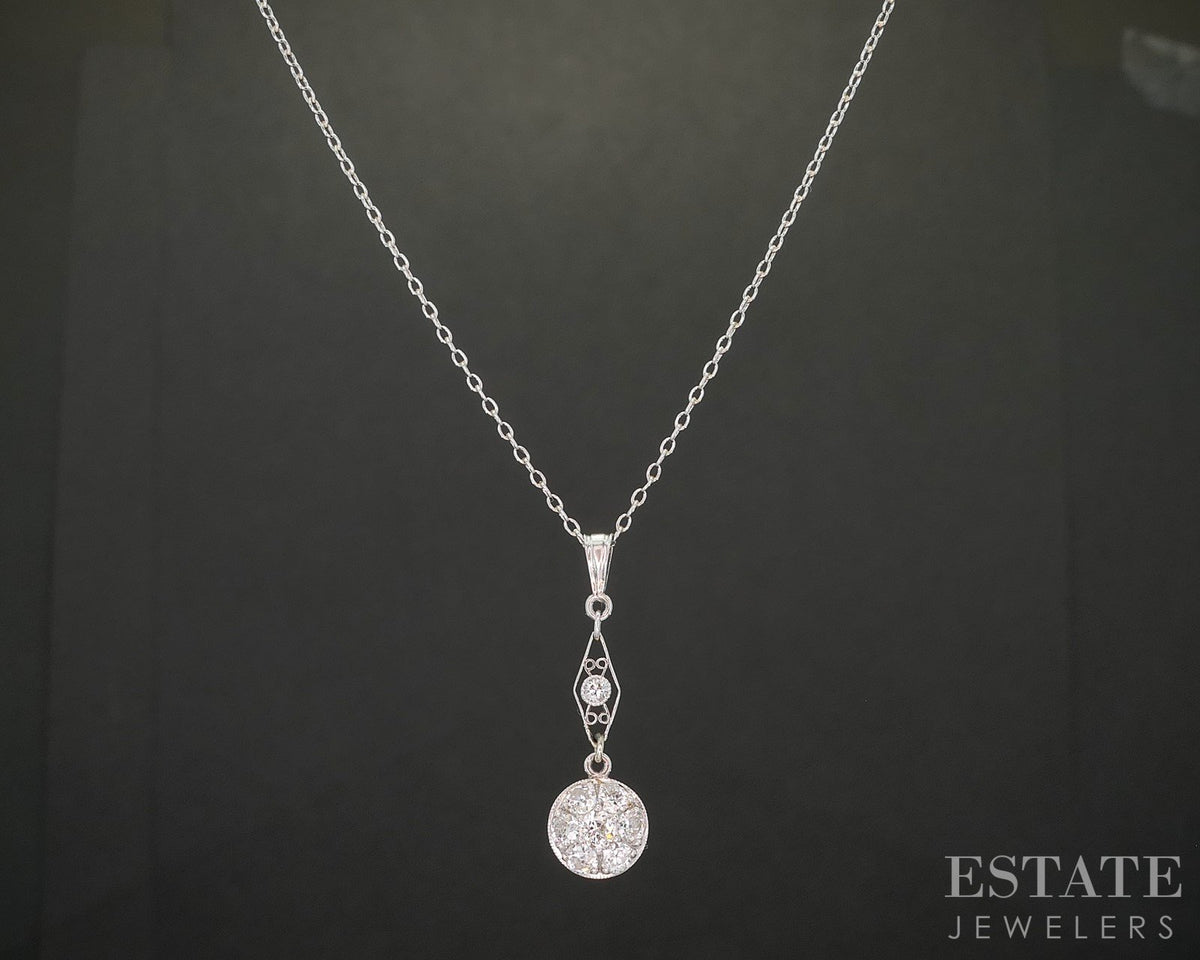 Antique Art Deco 14k White Gold OEC Natural .37ctw Diamond Necklace 2.1g p92547