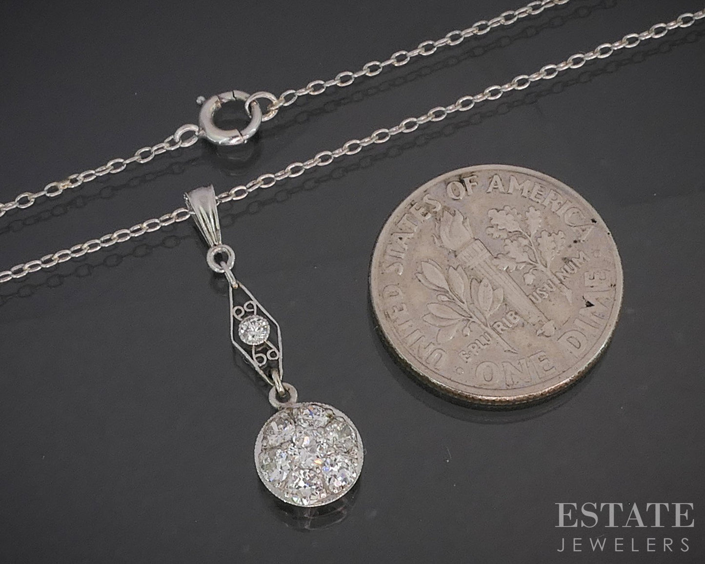 Antique Art Deco 14k White Gold OEC Natural .37ctw Diamond Necklace 2.1g p92547