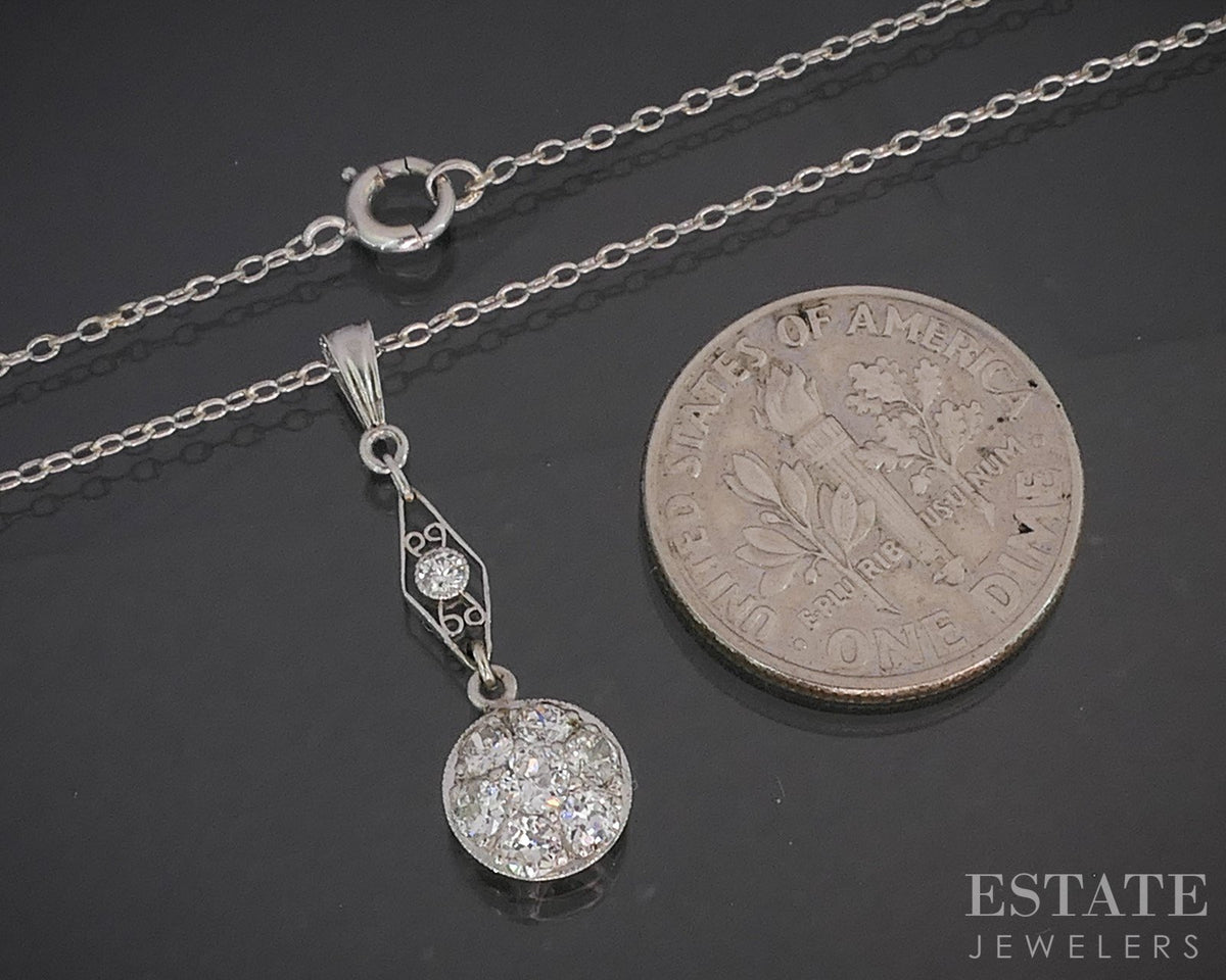 Antique Art Deco 14k White Gold OEC Natural .37ctw Diamond Necklace 2.1g p92547