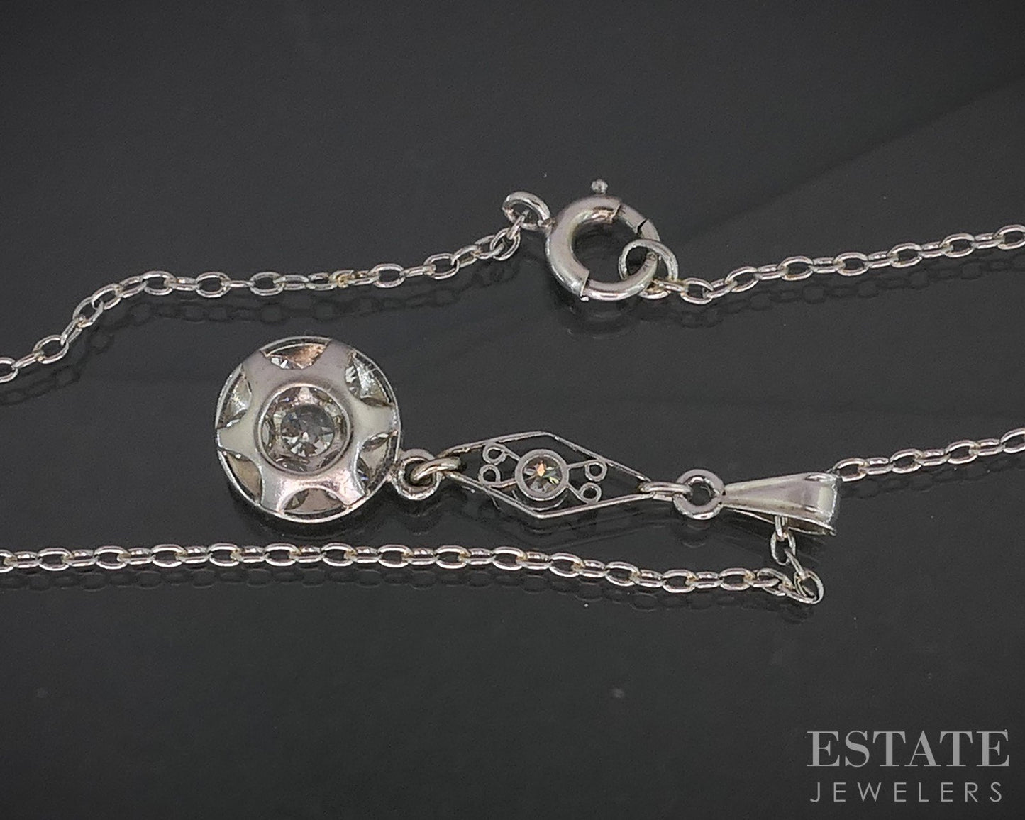 Antique Art Deco 14k White Gold OEC Natural .37ctw Diamond Necklace 2.1g p92547