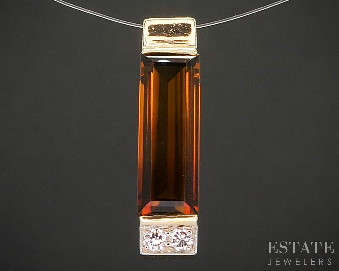 18k Yellow Gold Natural Citrine & Diamond Ladies Pendant 3.4g p92579