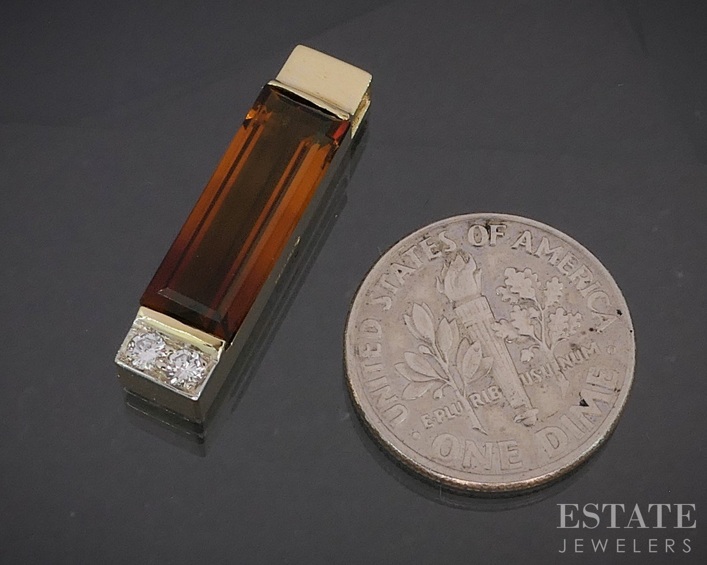 18k Yellow Gold Natural Citrine & Diamond Ladies Pendant 3.4g p92579