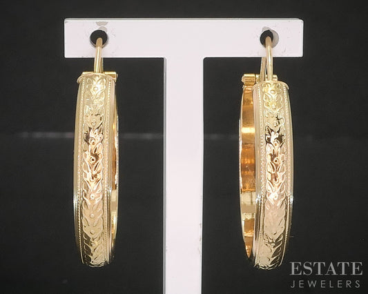 18k Yellow Gold Milgrain Leaf Ladies Earrings 4.5g p15154