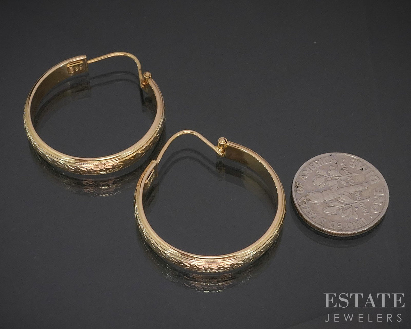 18k Yellow Gold Milgrain Leaf Ladies Earrings 4.5g p15154