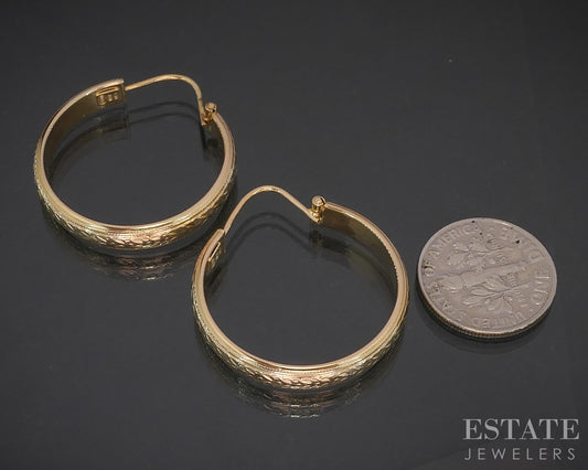 18k Yellow Gold Milgrain Leaf Ladies Earrings 4.5g p15154