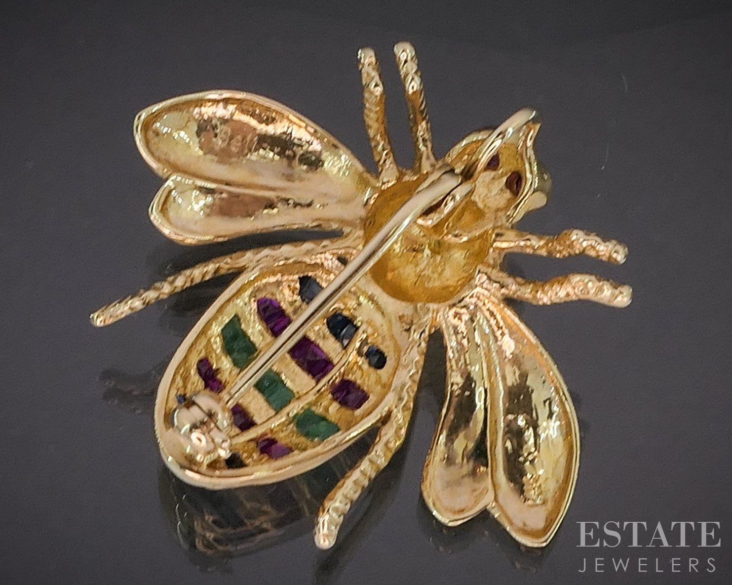 14k Yellow Gold Bellarri Natural Multi Gem Bee Bug Pin Brooch 6g p15151