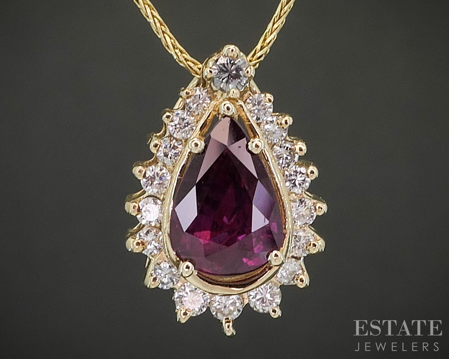 14k Yellow Gold Pear Natural Ruby & Diamond Ladies Necklace 3.2g 18"L p15536
