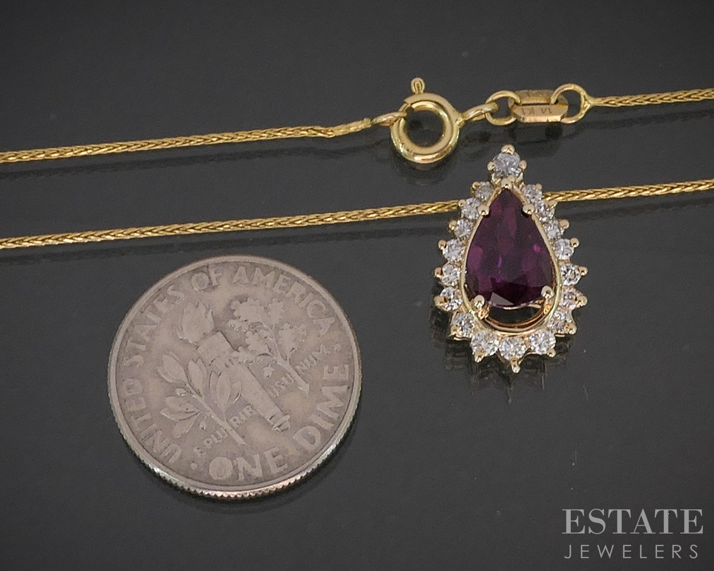 14k Yellow Gold Pear Natural Ruby & Diamond Ladies Necklace 3.2g 18"L p15536