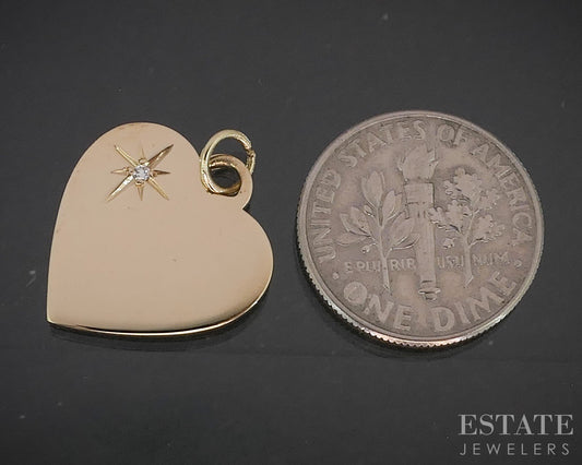 Vintage 14k Yellow Gold Natural Diamond Heart Charm Pendant 2.5g p15541