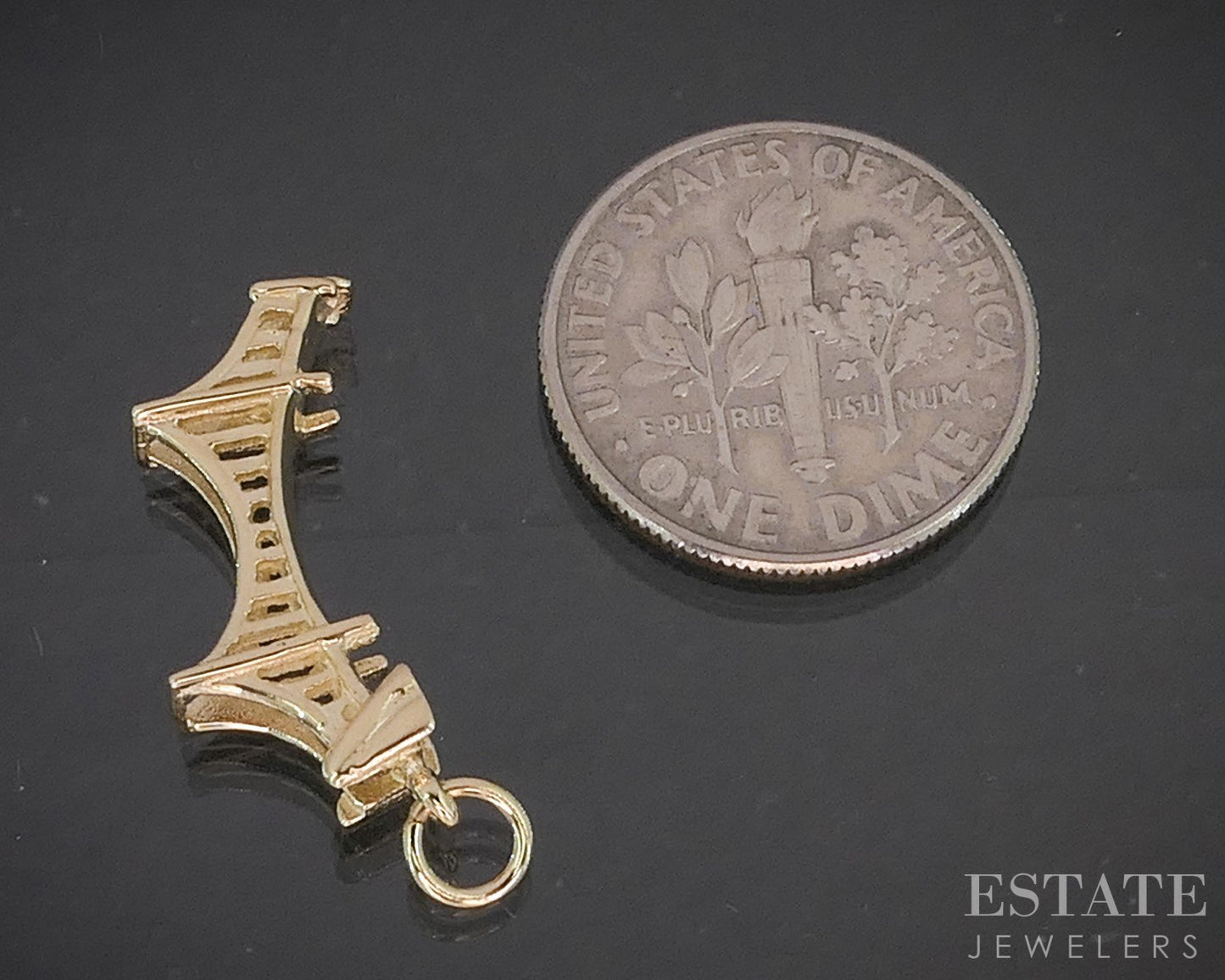 14k Yellow Gold Dimensional Golden Gate Bridge Charm Pendant 1.5g p15542