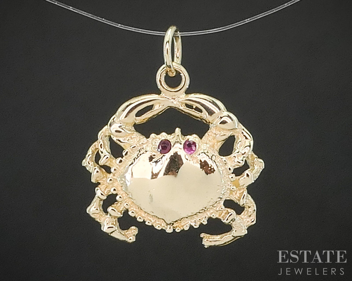 14k Yellow Gold Natural Ruby Crab Cancer Zodiac Charm Pendant 1.7g p15538
