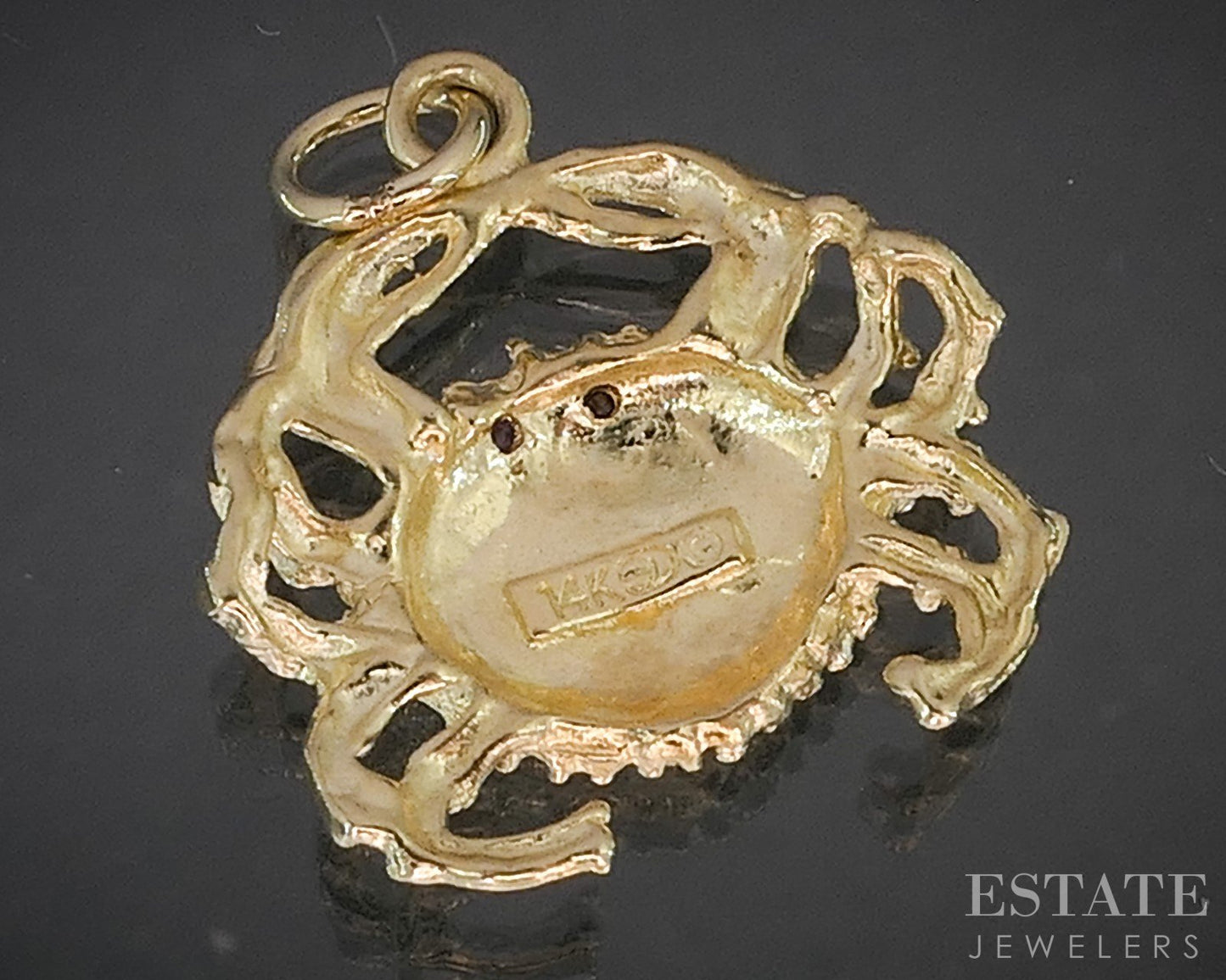 14k Yellow Gold Natural Ruby Crab Cancer Zodiac Charm Pendant 1.7g p15538