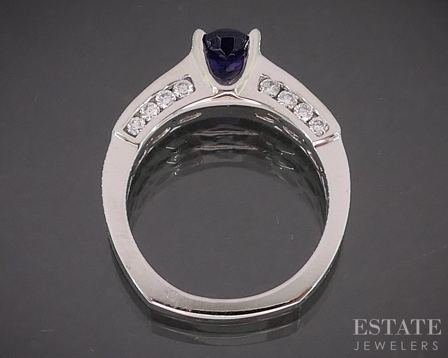 14k White Gold Oval Natural Amethyst & Diamond Ladies Ring 4.3g p15552