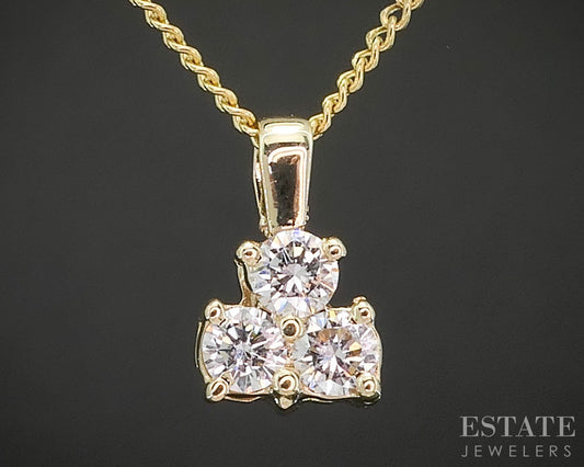 14k Yellow Gold Natural .33ctw Diamond Cluster Trio Necklace 2.3g 18"L p15555