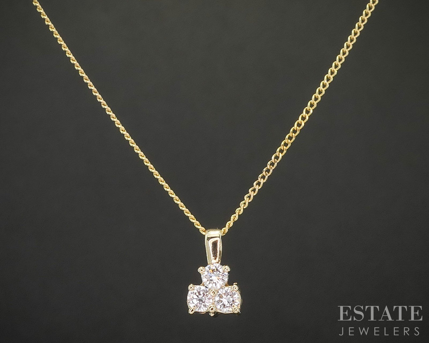 14k Yellow Gold Natural .33ctw Diamond Cluster Trio Necklace 2.3g 18"L p15555