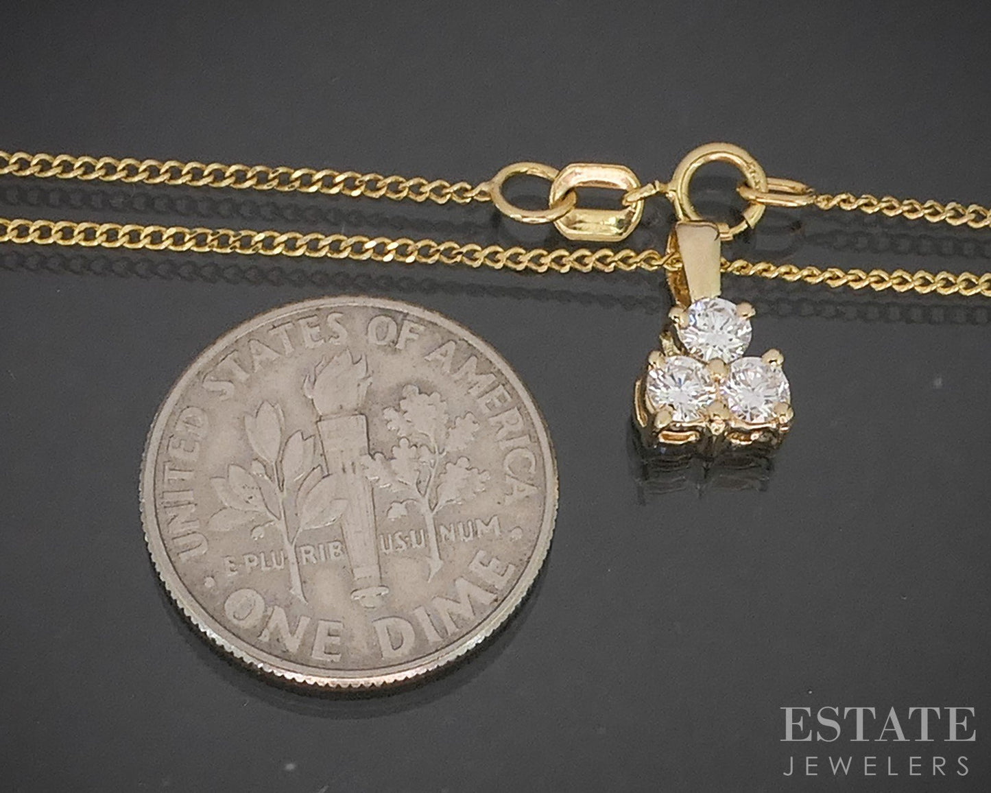 14k Yellow Gold Natural .33ctw Diamond Cluster Trio Necklace 2.3g 18"L p15555