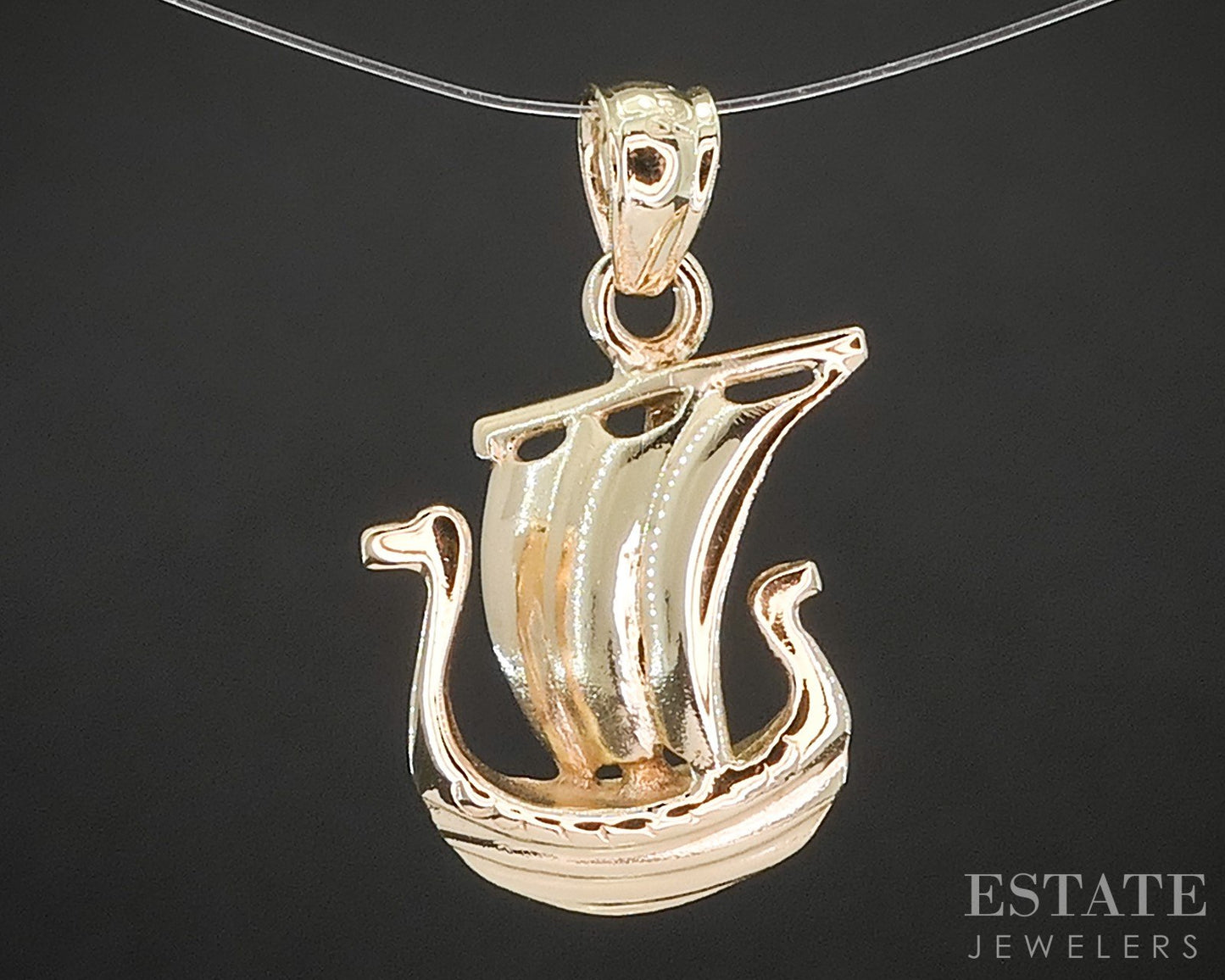 14k Yellow Gold Dimensional Viking Ship Charm Pendant 1.2g p15550
