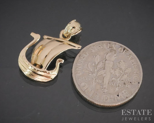 14k Yellow Gold Dimensional Viking Ship Charm Pendant 1.2g p15550
