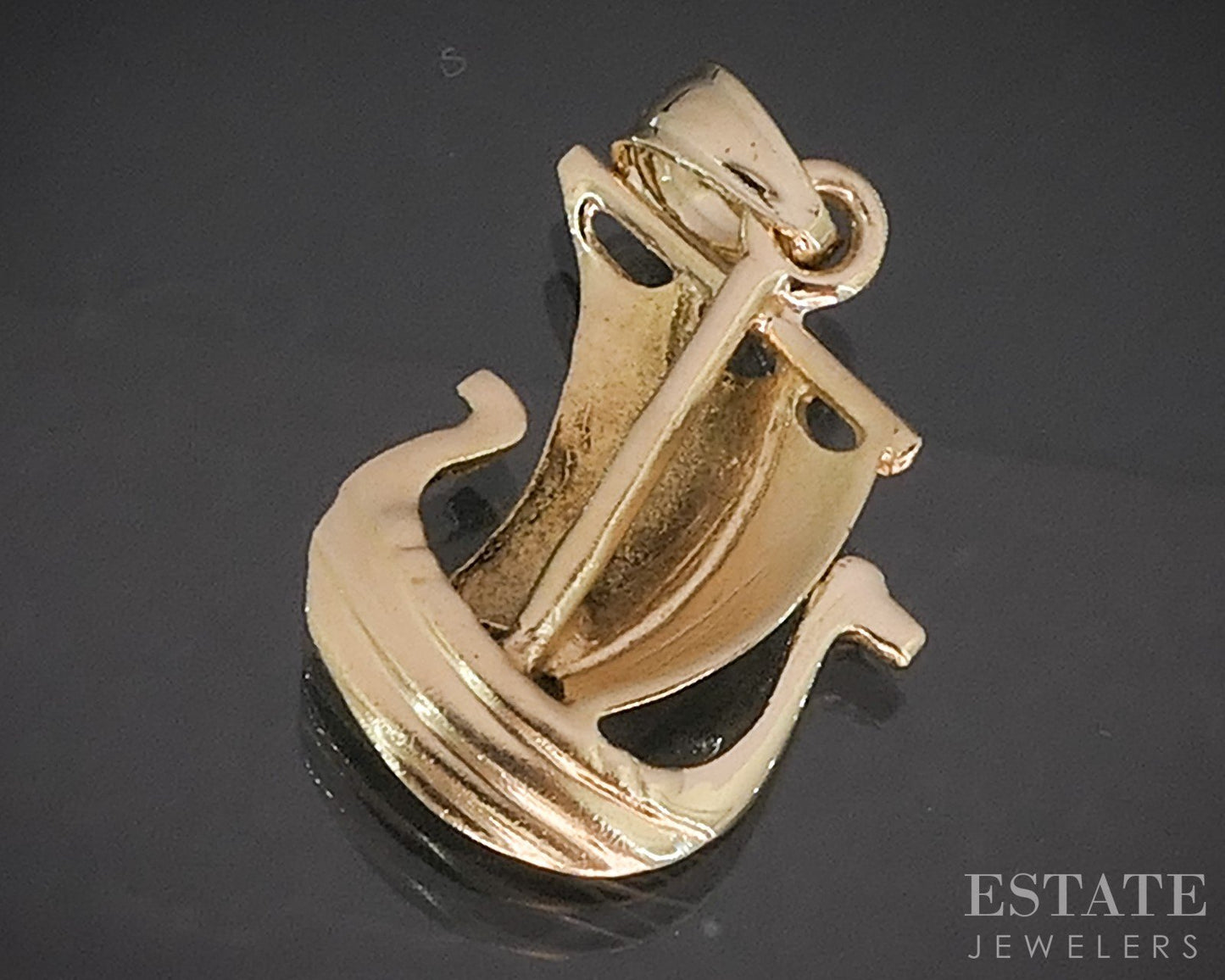 14k Yellow Gold Dimensional Viking Ship Charm Pendant 1.2g p15550
