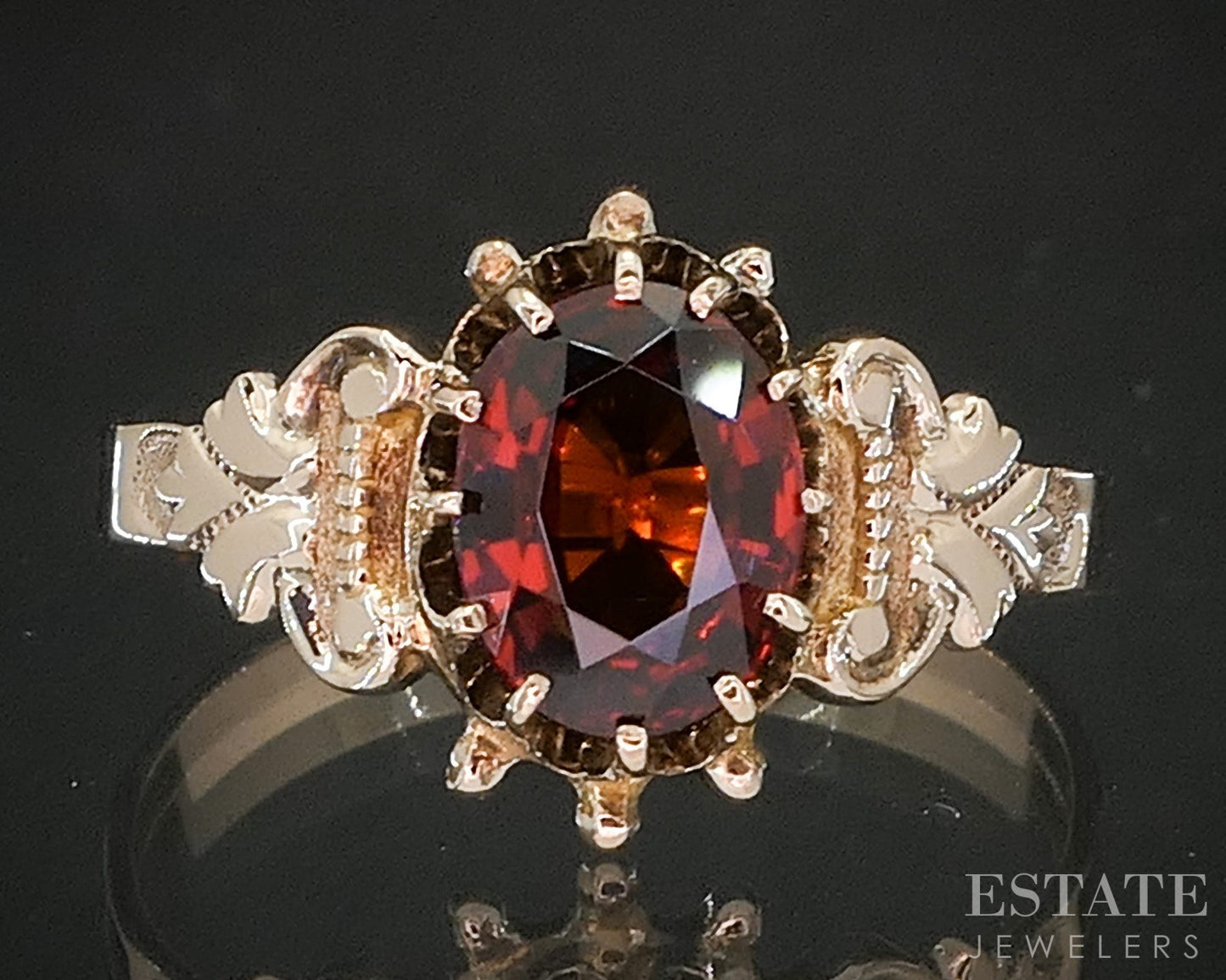 Antique 8k Rose Gold Oval Natural Spessarite Garnet Ladies Ring 1.8g p15545