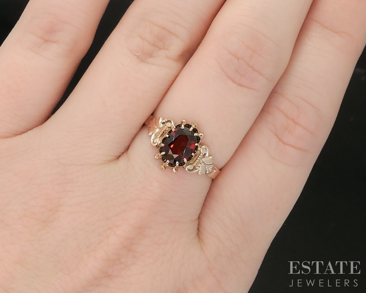 Antique 8k Rose Gold Oval Natural Spessarite Garnet Ladies Ring 1.8g p15545