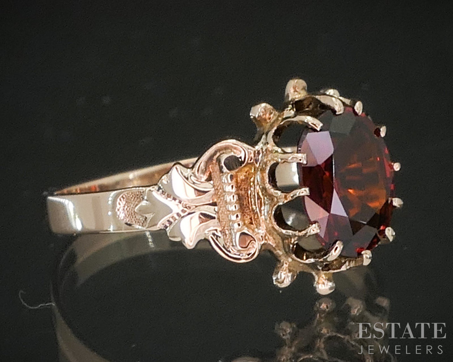 Antique 8k Rose Gold Oval Natural Spessarite Garnet Ladies Ring 1.8g p15545
