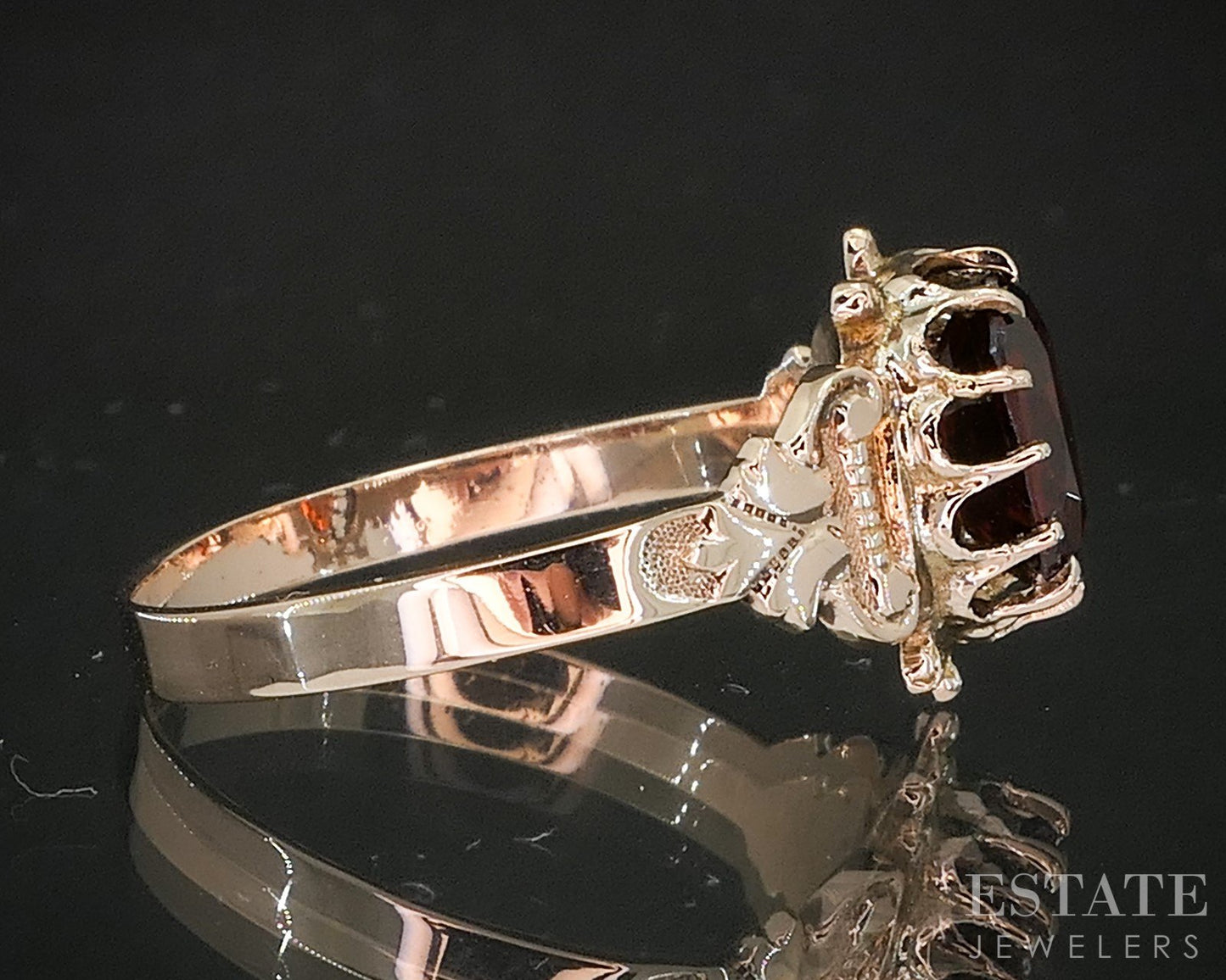 Antique 8k Rose Gold Oval Natural Spessarite Garnet Ladies Ring 1.8g p15545