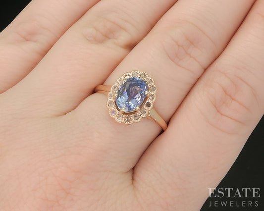 10k Yellow Gold Natural Blue Sapphire & Diamond Halo Ladies Ring 2.7g p15544