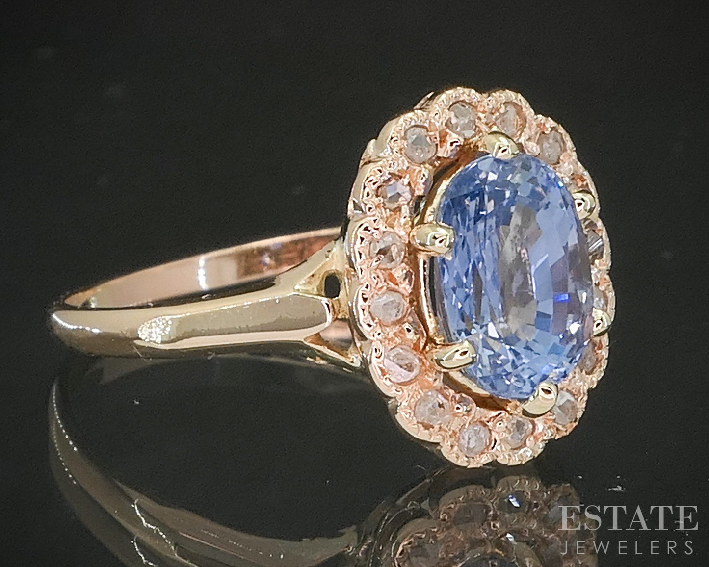 10k Yellow Gold Natural Blue Sapphire & Diamond Halo Ladies Ring 2.7g p15544